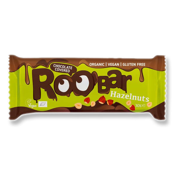 Roobar Chocolate Covered Hazelnuts Bar Baton de alune cu acoperire de ciocolată 30gr
