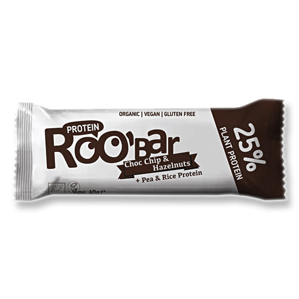 Roobar Protein Bar Choc Chip and Hazelnuts  Desert de proteine , alune și ciocolată 40gr