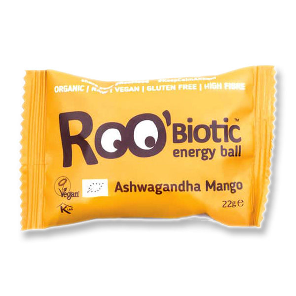 Roo'biotic Energy Ball Ashwagandha Mango Minge crudă organic cu Ashwaganda și Mango 22gr